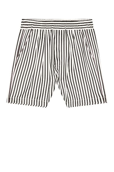 Fluid Silk Baton Stripe Pleated Piping Lounge Shorts
