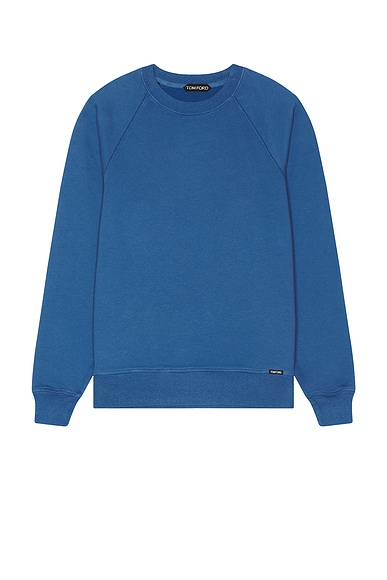 TOM FORD Garment Dyed Crewneck in Denim Blue