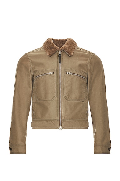 Cotton Moleskin Zip Jacket Dark Green