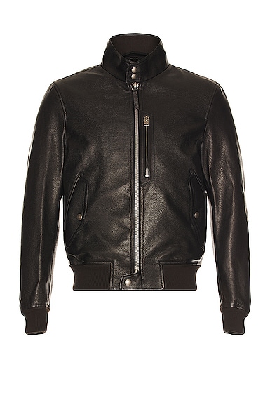 Grain Leather Harrington Jacket
