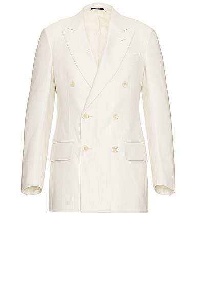 Shop Tom Ford Silk Cotton Cannete Atticus Double Breasted Jacket In Ivory