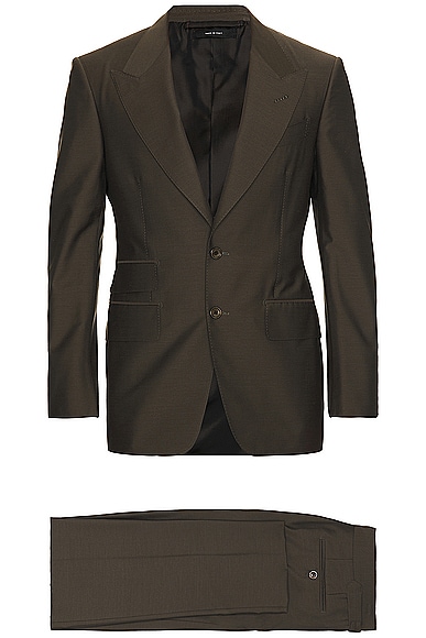 TOM FORD Yarn Dyed Mikado Shelton Suit in Green Wood