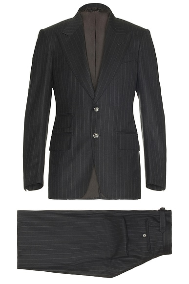 TOM FORD Chalk Stripe Shelton Suit in Dark Grey