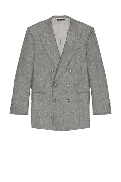 TOM FORD Traditional Flannel Double Breasted Jacket in Grey Melange