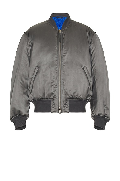 TOM FORD Soft Silk Satin Bomber in Grey & Blue