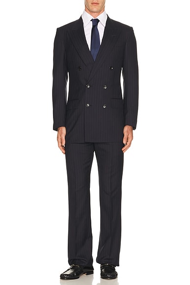 TOM FORD Clear Cut Herringbone Stripe Suit in Navy
