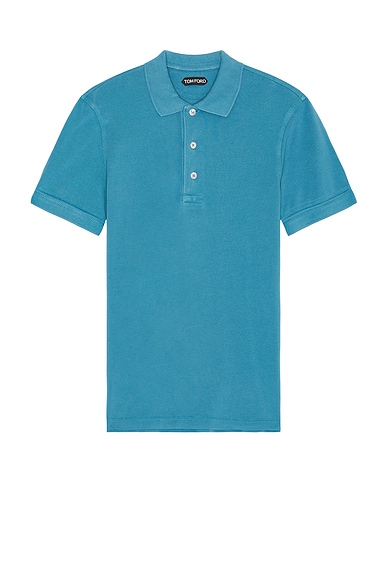 TOM FORD Lyocell Piquet Polo in Faded Blue