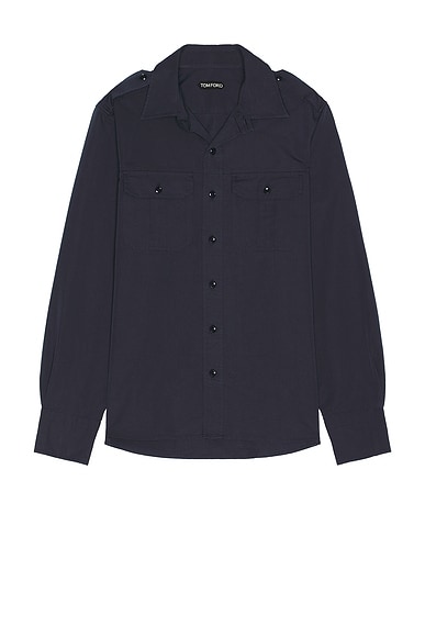 TOM FORD Fluid Poplin Western Shirt in Navy