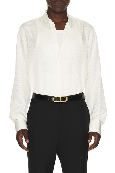 Perforated Dot Silk Twill Slim Fit Evening Shirt