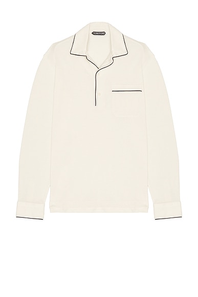 TOM FORD Cotton Silk Piquet Polo in Ecru