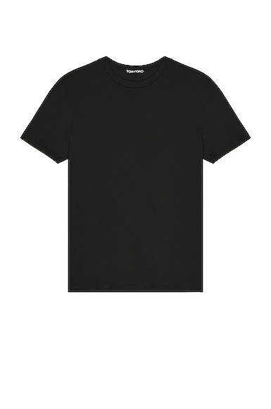 Tom Ford Black Basic Crewneck T-shirt With Tonal Stitching In Cotton Blend Man In Black