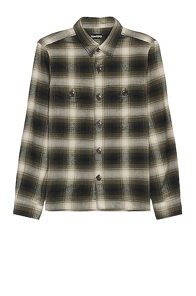 Shop Tom Ford Cotton Outershirt In Grey & Brown