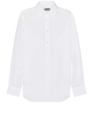 TOM FORD Fluid Silk Parachute Fluid Fit Shirt in Optical White