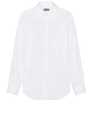 TOM FORD Cotton Silk Serge Fluid Fit Shirt in Optical White