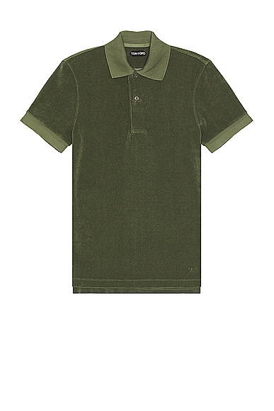 TOM FORD Towelling Polo in Pale Army