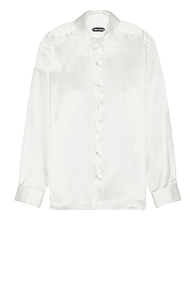 Shop Tom Ford Silk Charmeuse Slim Fit Shirt In Silk White