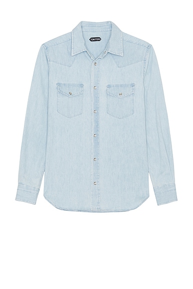 TOM FORD Denim Western Shirt in Pale Blue Denim