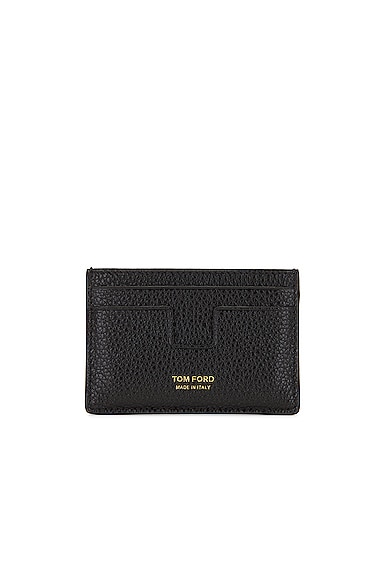 TOM FORD Soft Grain Leather T Line Classic Card Holder in Black