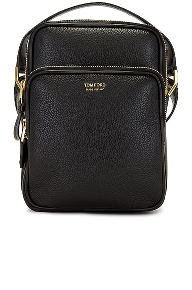 Tom Ford Soft Grain Leather Smooth Calf Leather Small Double Zip Messenger In Black