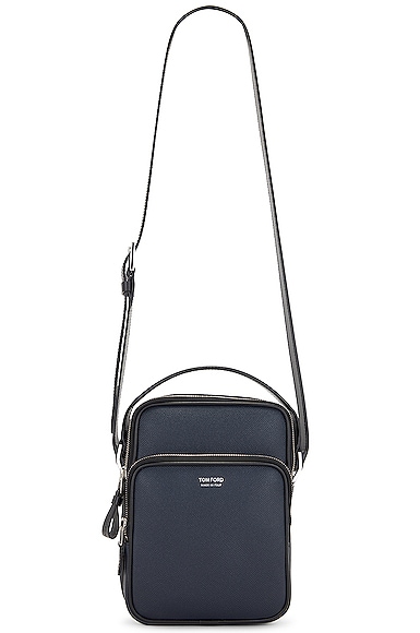 TOM FORD Double Zip Messenger Bag in Midnight Blue & Black