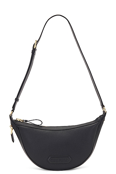 TOM FORD Smooth Grain Leather & Smooth Leather Zip Crescent Bag in Black