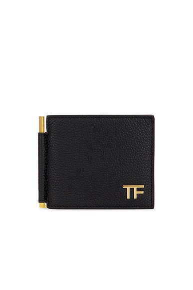 TOM FORD Soft Grain Leather T Line Money Clip Wallet in Black