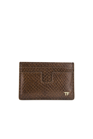 TOM FORD Printed Python T Line Cardholder in Oak
