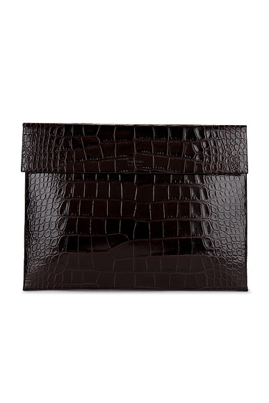 TOM FORD Shiny Printed Croc Slim Flap Portfolio in Espresso