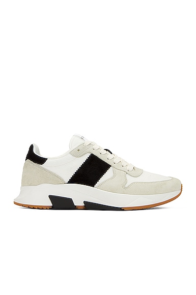 TOM FORD Suede + Technical Material Low Top Sneakers in Marble, Black, & White