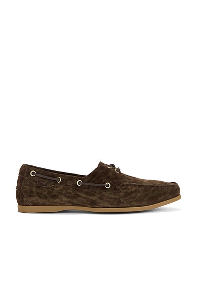 TOM FORD Ocelot Printed Suede Robin Boat Shoe in Brown & Khaki