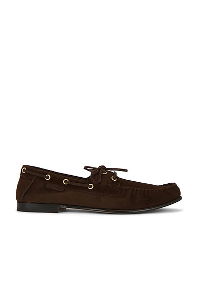 TOM FORD Suede Theo Boat Shoe in Walnut
