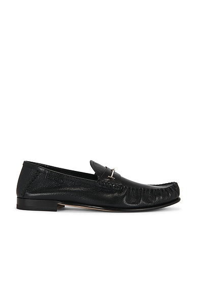 TOM FORD Shiny Goat Leather Double T Hardware Ripley Loafer in Black