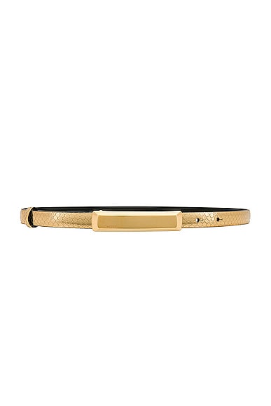 TOM FORD Stamped Python Bar 15mm Belt in Dark Gold