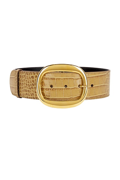 TOM FORD Ursula 50mm Stamped Croc Belt in Safari Beige