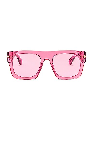 Tom Ford Fausto Square Semi-transparent Acetate Sunglasses In Shiny Transparent Fuchsia