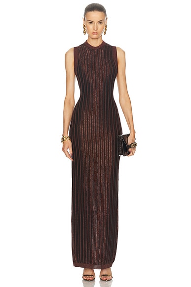 TOM FORD Crewneck Long Dress in Metallic Russet