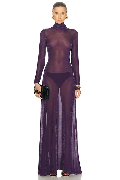 Rosetta Getty Long Sleeve Mesh Turtleneck Dress in Multicolor FWRD