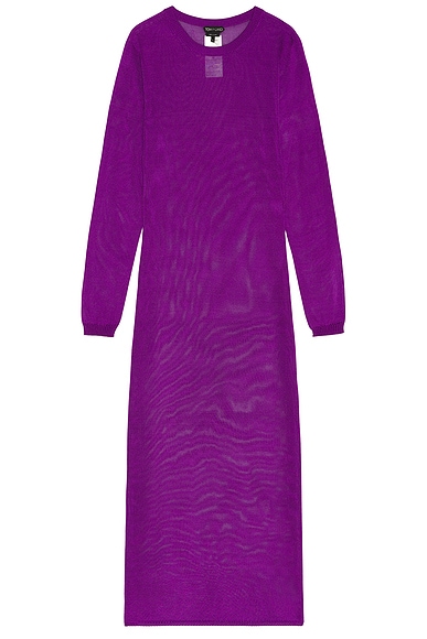 TOM FORD Extra Light Silk Crewneck Dress in Bright Purple
