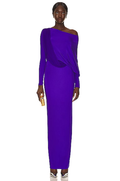 TOM FORD Off the Shoulder Draped Gown in Cobalt Purple | FWRD