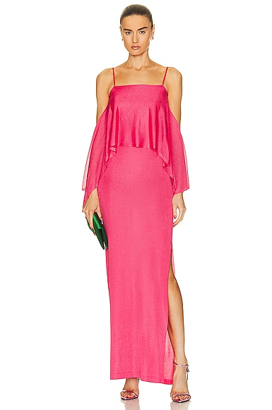 Shop Tom Ford Slinky Full Length Ruffle Dress In Rose Bloom