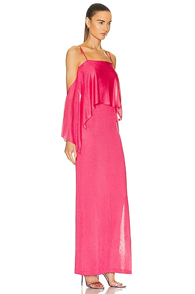 Shop Tom Ford Slinky Full Length Ruffle Dress In Rose Bloom