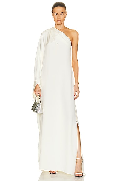 Tom Ford One-shoulder Draped Silk-satin Gown In Chalk