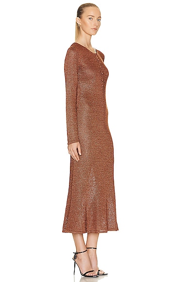 Shop Tom Ford Shiny Henley Dress In Antique Nude