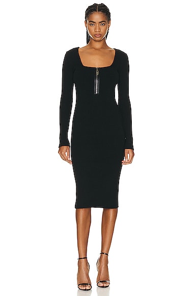 Tom Ford Front-zip Knitted Dress In Black