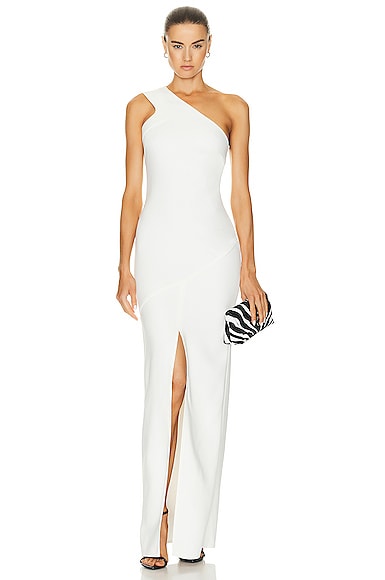 TOM FORD Double Cady One Shoulder Evening Dress in Chalk