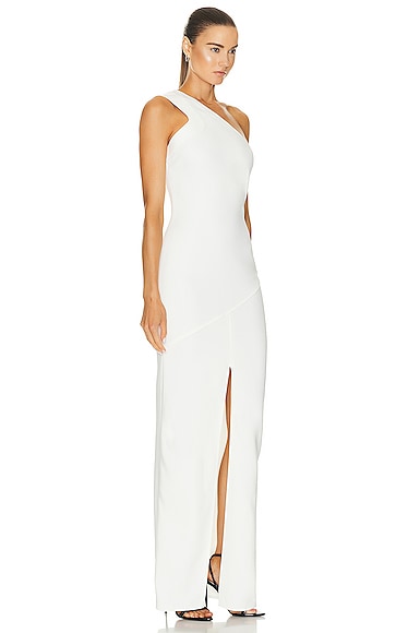 Shop Tom Ford Double Cady One Shoulder Evening Dress In Chalk
