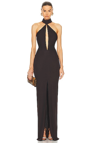 Michelle Mason Crystal Asymmetric Gown in Black | FWRD
