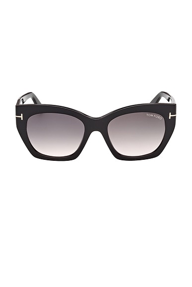 TOM FORD Joni Sunglasses in Shiny Black & Gradient Smoke