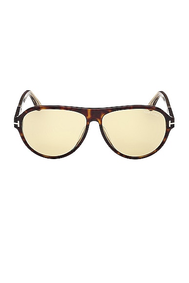 Tom Ford Quincy Sunglasses In Dark Havana Khaki & Amber