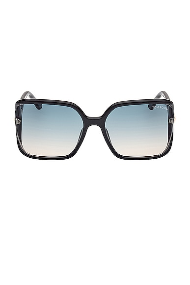 Shop Tom Ford Solange-02 Sunglasses In Shiny Black & Gradient Turquoise